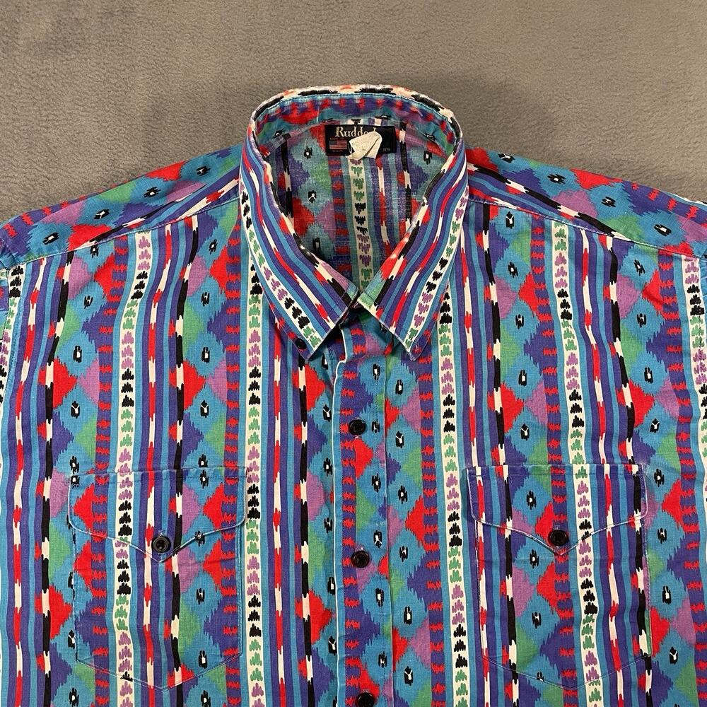 Ruddock Bros Shirt Multicolor Men L Western Aztec Button Up Vintage USA - Picture 5 of 10